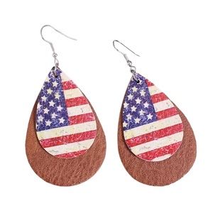 Patriotic Flag Leather Teardrop Earrings